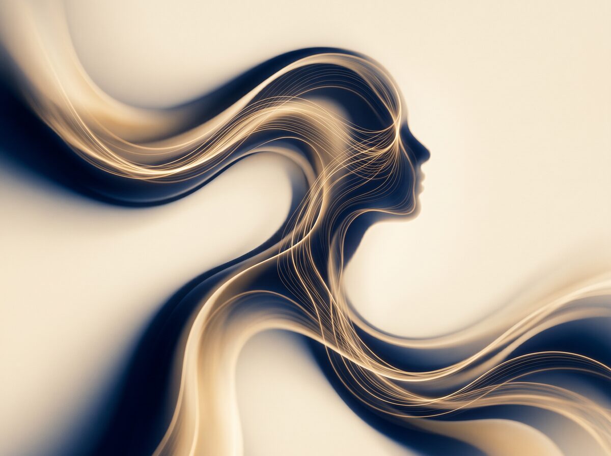 Abstract flowing curves suggesting data and human biology — personalized AI integration